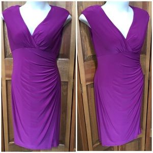 Lauren Ralph Lauren Purple Magenta Faux-Wrap Ruched Sheath Dress